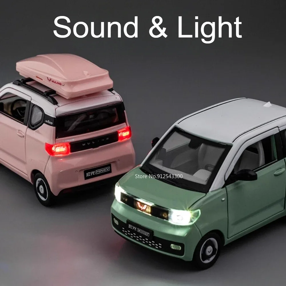 Escala 1:24 WULING HONGGUANG MINIEV modelo de brinquedo carro luz som puxar para trás macaroon simulação veículos modelos crianças ornamento de mesa