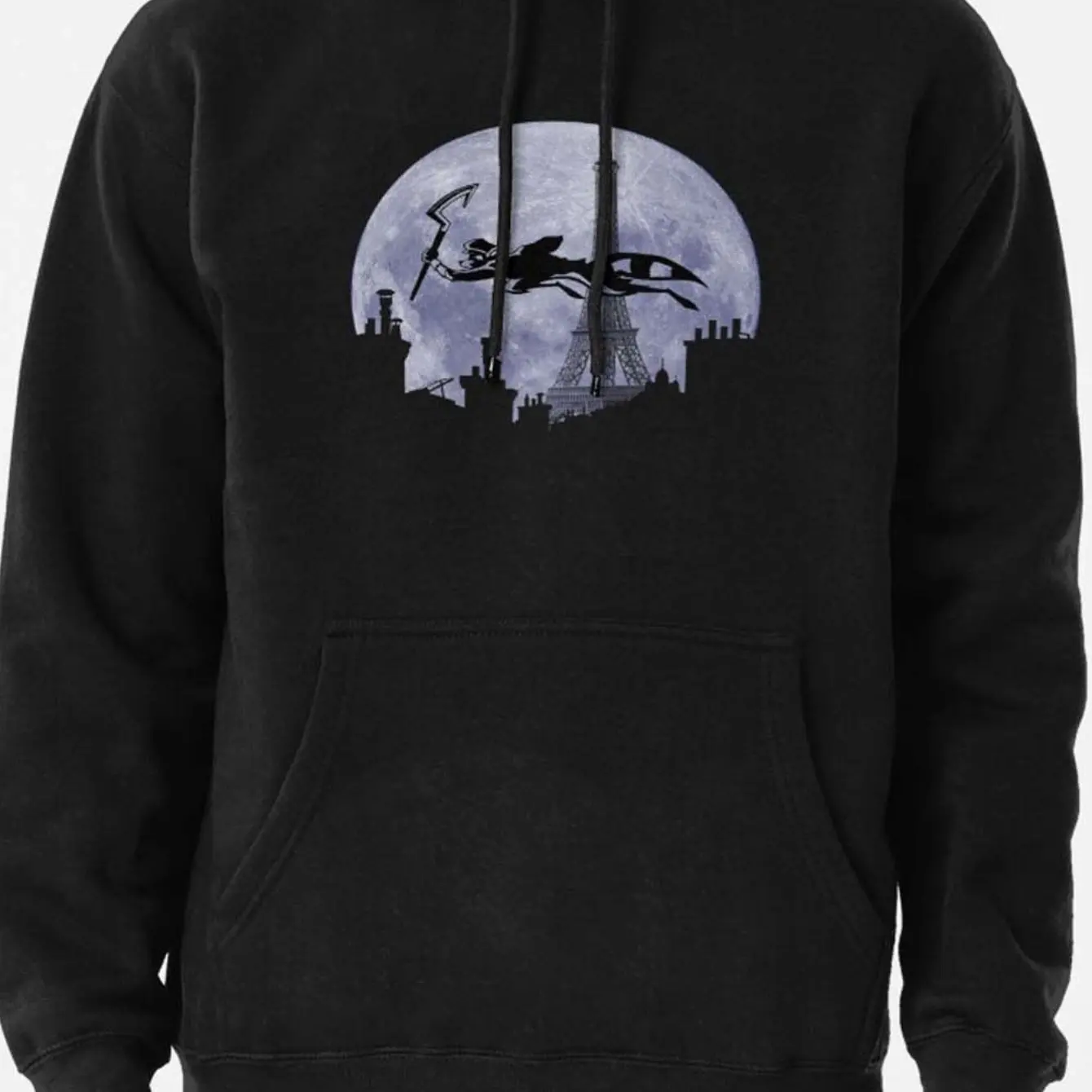 

paris gothic hoodie black purple moon print 2025 streetwear oversized pullover eiffel tower with bat silhouette kangaroo pocket​