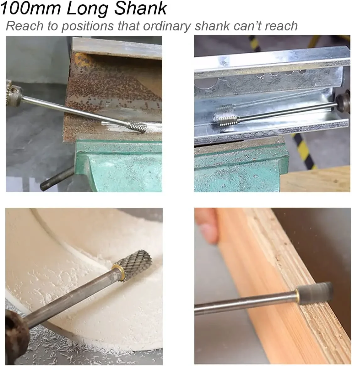 より長いロータリーラスプファイル、カービンググラインダー、研磨工具、超硬バリ、合金ビット、フライスカッター、金属製ホーク用ドリル、100mm