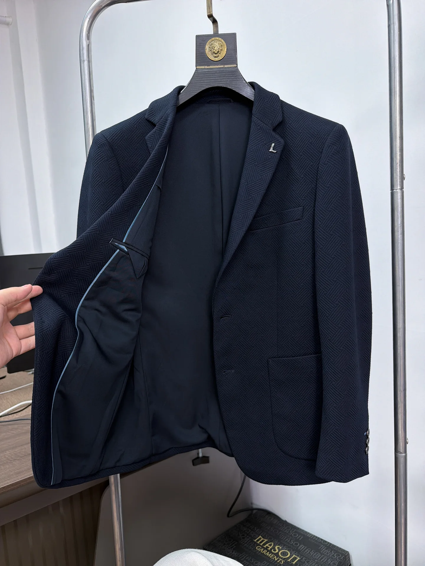 H-Home Men's Thickened Warmth Business Commute Suit Modal Mixed Texture Autumn Winter Flat Collar Casual Suit Outerwear