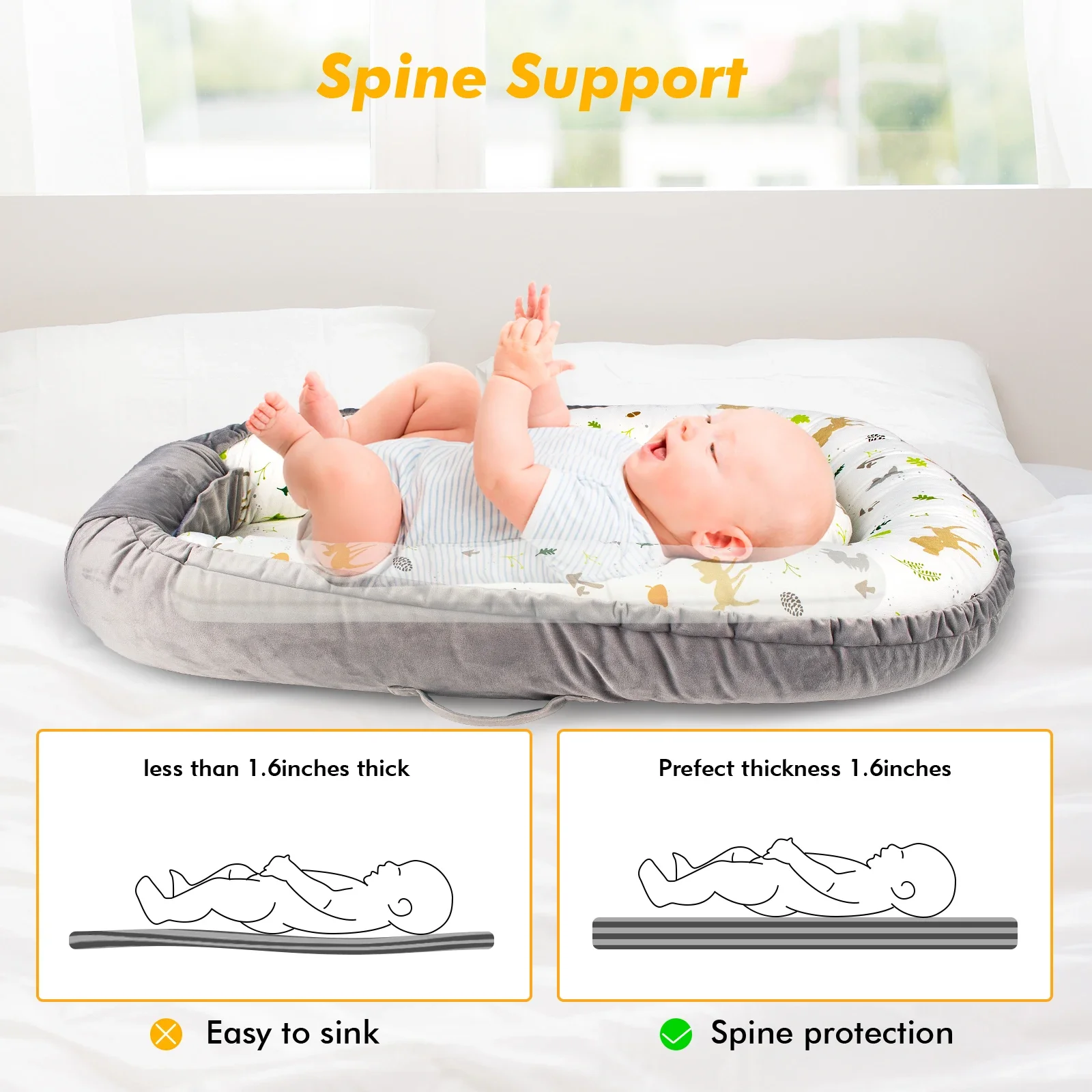 Crib in-bed Crib Sleeping Mat Baby Sharing Bed with Pillow Organic Cotton Portable for 0-24 Months Baby Safe and Comfortable