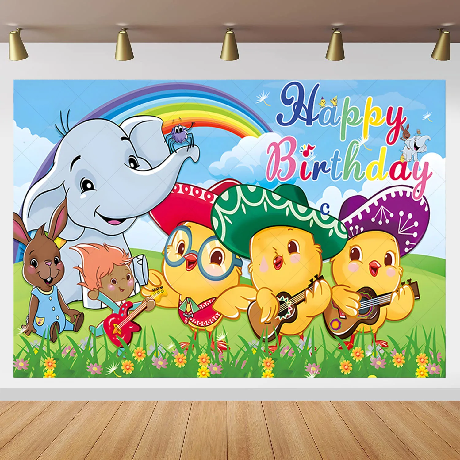 Disney Canticos Backdrop Kids Baby Shower Birthday Party Background Grasslands Chicken Elephant Vinyl Polyester Studios Props