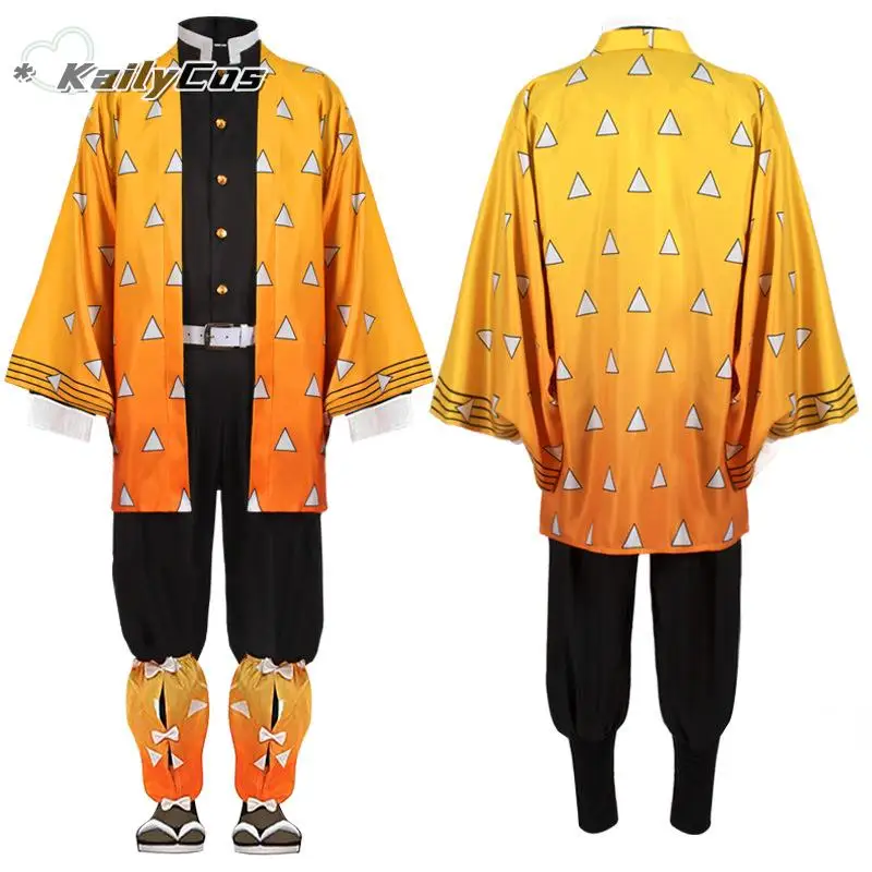 Anime Demone Slayer Kimetsu no Yaiba Agatsuma Zenitsu Costume Cosplay Donne Kimono Uniforme Halloween Festa di Natale Vestiti