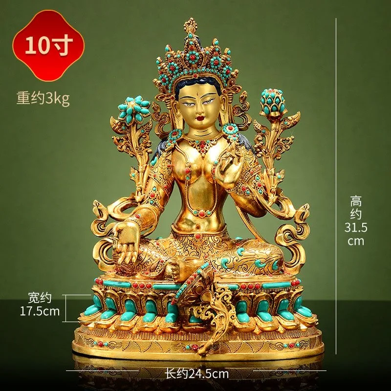 Copper gilding inlay Green Tara statue Nepal Tibet White Tara sculpture,45cm,32cm,21cm monk believer worship