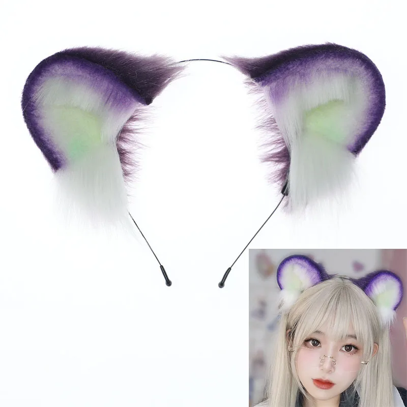 Faux Fur Purple Animal Headband Hamster Plush Round Ears Cosplay Hair Clips Night Party Cosplay Prop Anime Lolita Hairband