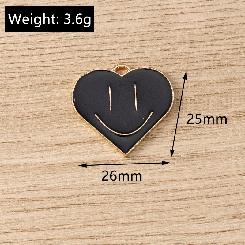 10pcs 26x25mm Cute Enamel Smile Face Love Heart Charms Pendants for Jewelry Making Necklaces Earrings Bracelets DIY Crafts Gifts