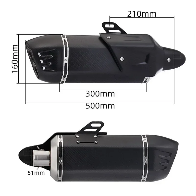 カーボンファイバーエキゾーストサイレンサー,51mm,インレット,長さ500mm,ホンダr1,r3,r6用