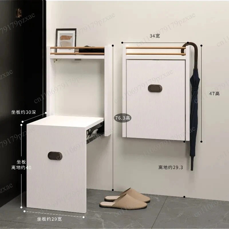 Wall‑Mounted Folding Shoe Stool, Space‑Saving Flip‑Down Entryway Seat with Storage for Wearing Shoes