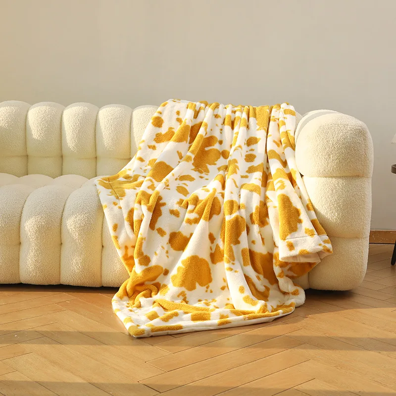 Small Rabbit Hair Printed Double Layer Warm Sofa Blanket Multifunctional Nap and Lunch Rest Blanket