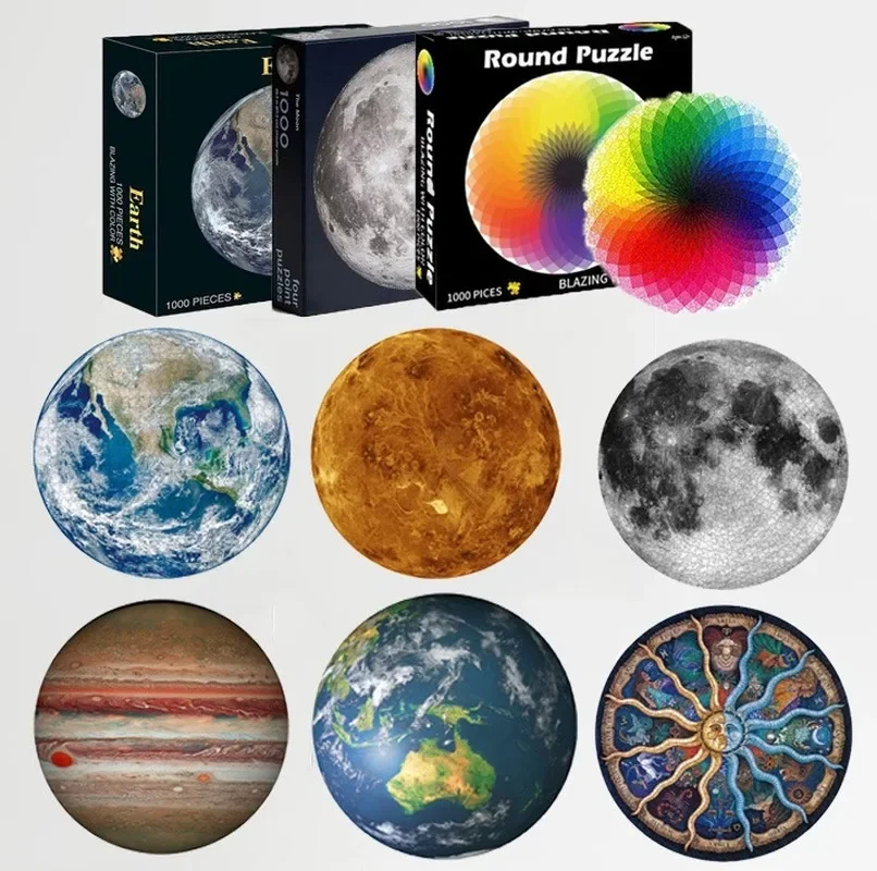 

1000Pcs Puzzles Moon Planet Jigsaw Puzzle 3D Colorful Rainbow Round Puzzle for Adults Kids DIY Educational Puzzles Toy