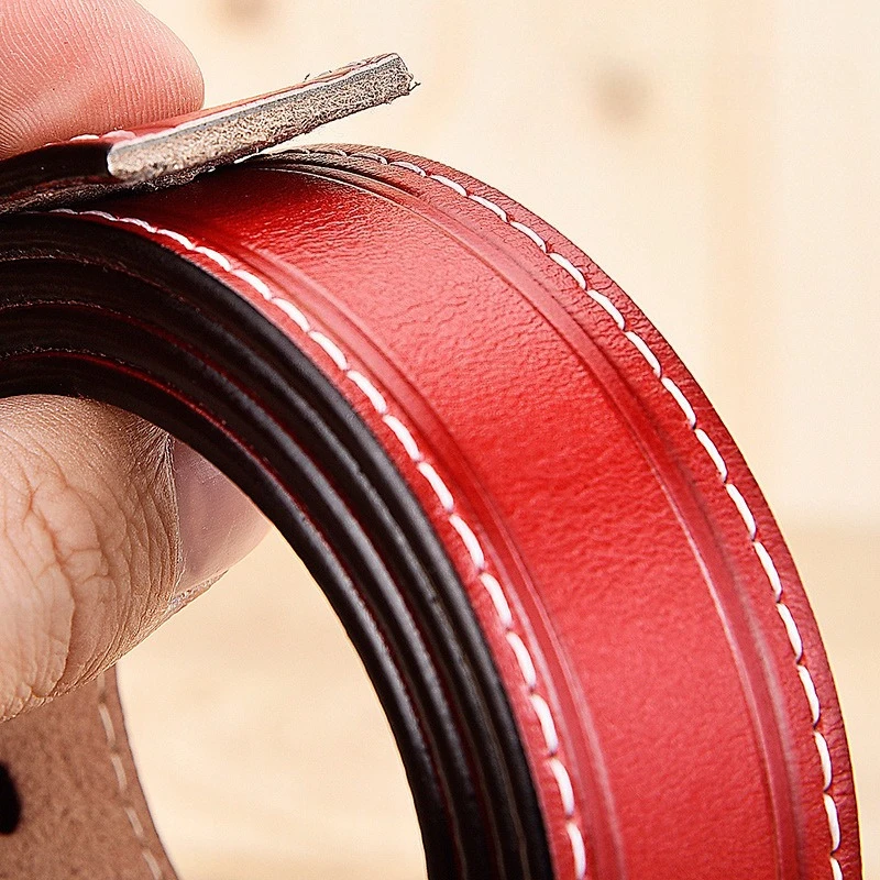 3.0Cm Red Women's Buckle Belt, Perfect for Jeans and Casual Pants; Available in Black, Brown, and Yellow. 105cm-115cm