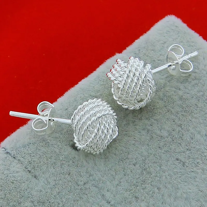 925 Sterling Silver Mesh Love Twist Knot Ball Stud Earrings For Women Wedding Party Gift Accessories Fashion Jewelry