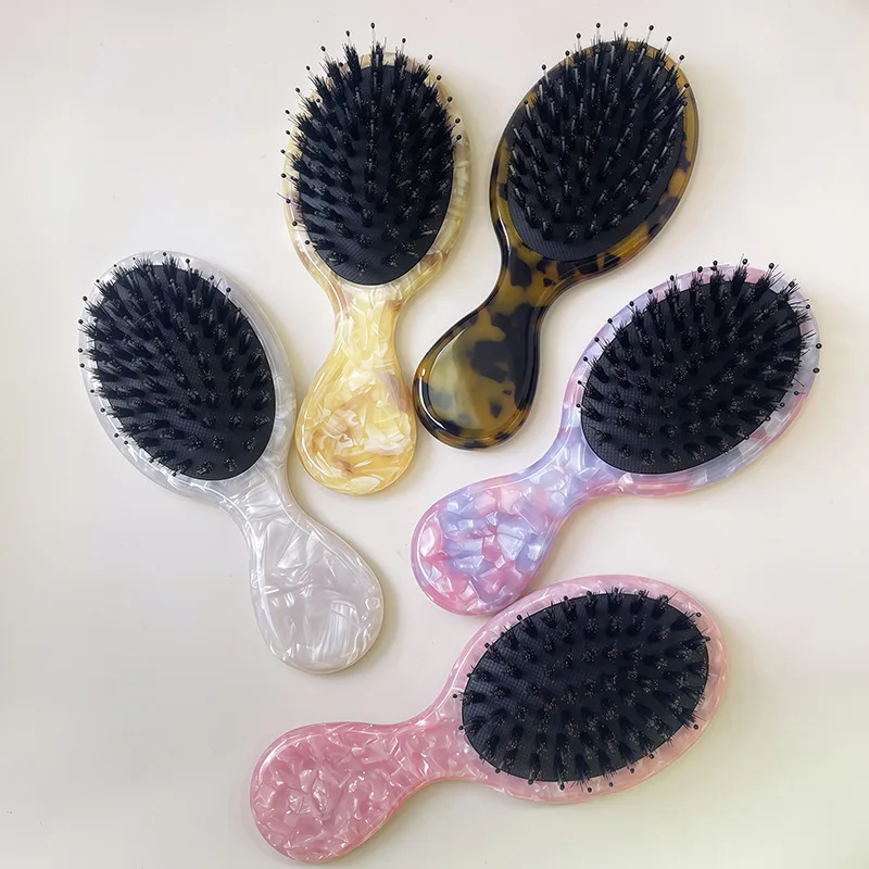 Korean Version High-End Small Massage Cute Boar Bristle Acetate Airbag Portable Women Cushion Mini Comb
