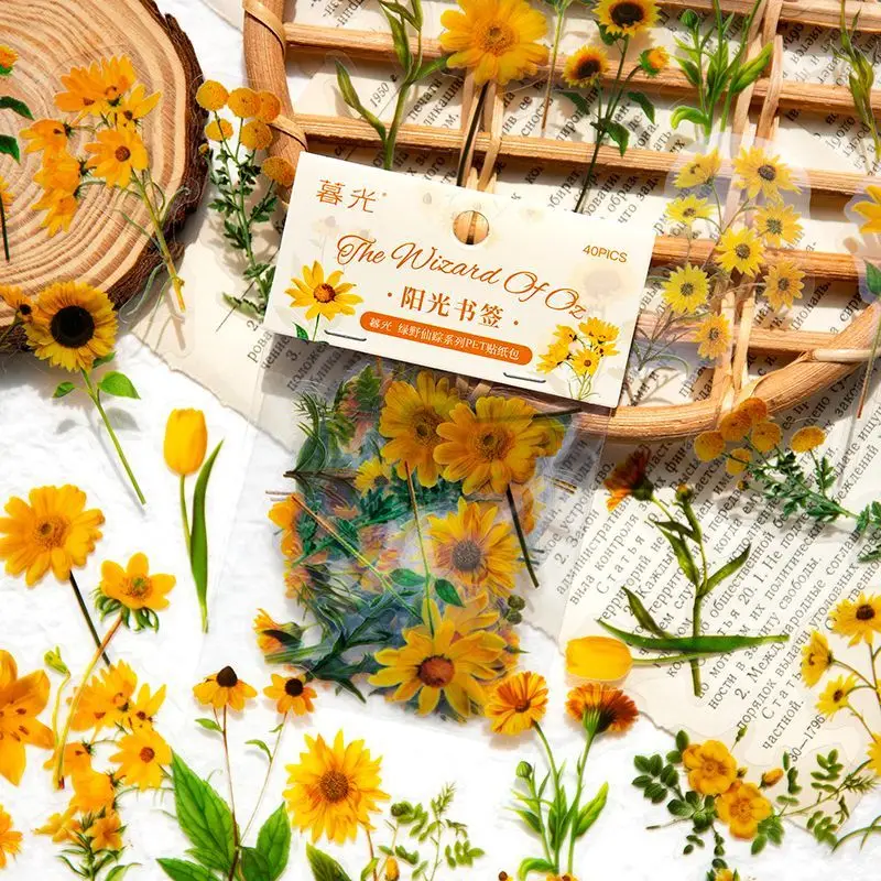 40Pcs/Lot Plant Element PET Sticker Flower Leaf Mushroom Shape Decal Scrapbook Stationery Album Journal DIY Decor Label Gifts