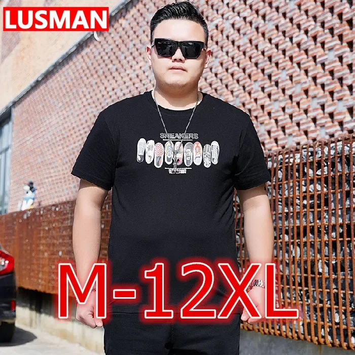 

Big Cotton T-shirt For Men 12XL/60-160KG Summer Oversized Loose Short Sleeve O-Neck Plus Size Tees