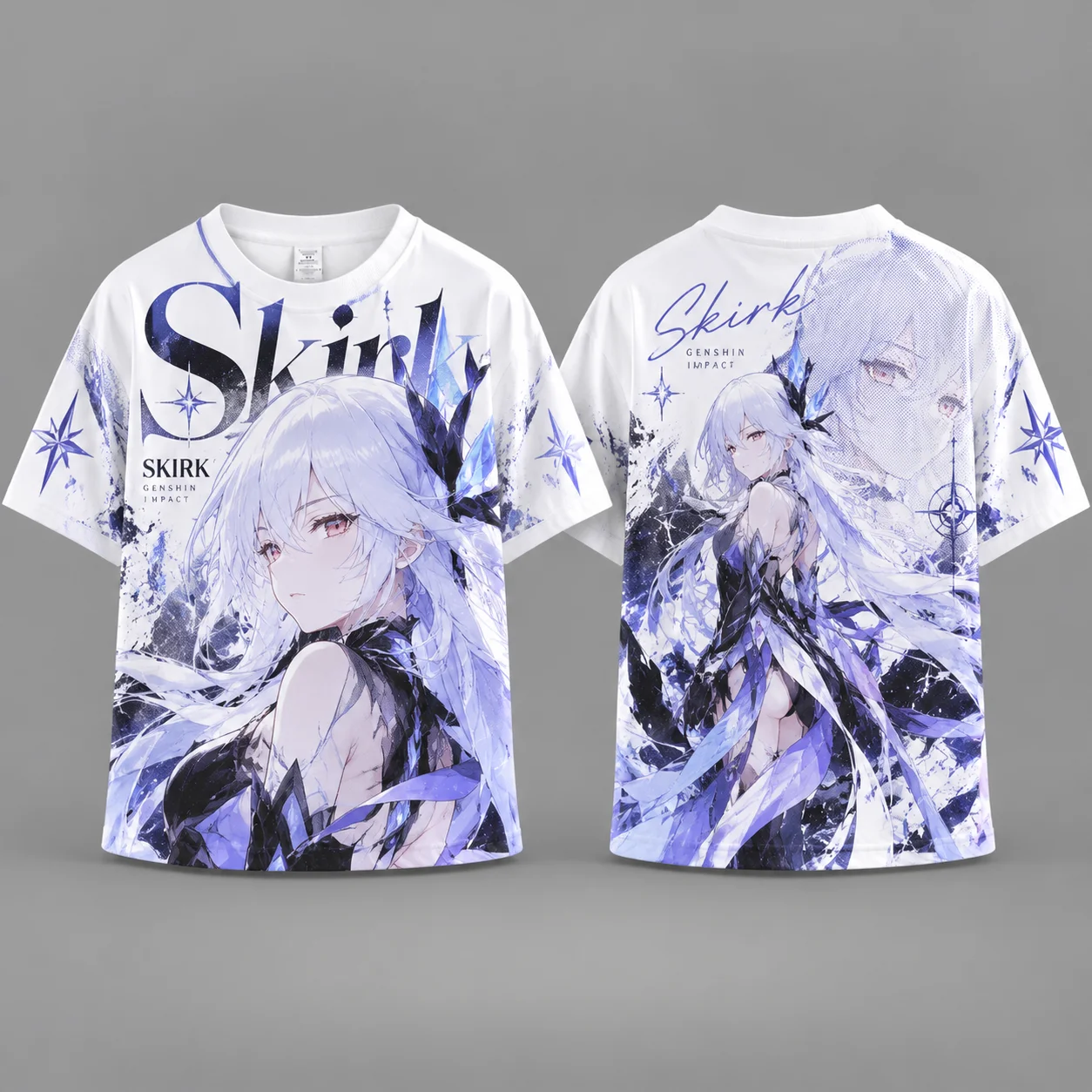 Front Back Anime Maiden Graphic T-shirt Unisex Castle Art Print Tee Fantasy Blonde Girl Casual Summer Short Sleeve Streetwear