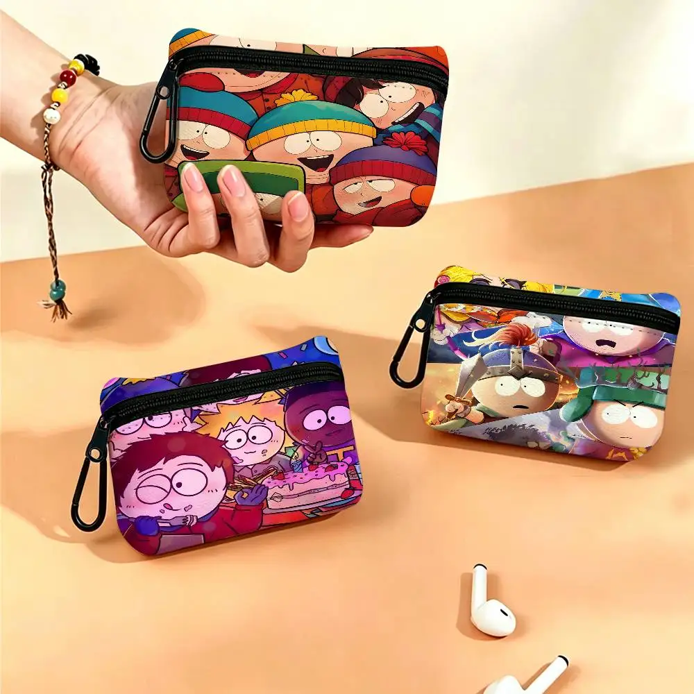 South Cartoon Parke Anti-fade Oxford Cloth Small Zipper Coin Bag Lightweight Hanging Wallet For Coins ID Cards