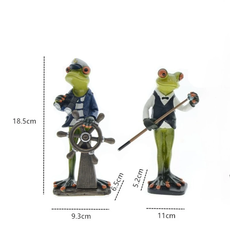 Creative Billiards Playing Captain Frog Resin Animal Ornament Nordic Garden Potted Living Room Desk Figurines Home Decor Craft