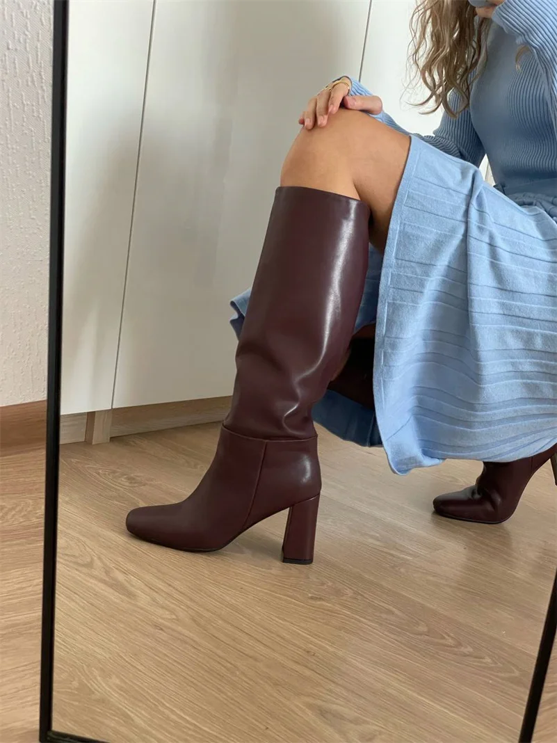 Meotina ZA-Bottes Hautes en Cuir group pour Femme, Chaussures à Talons Hauts Plissés, à la Mode, Collection Automne-Hiver