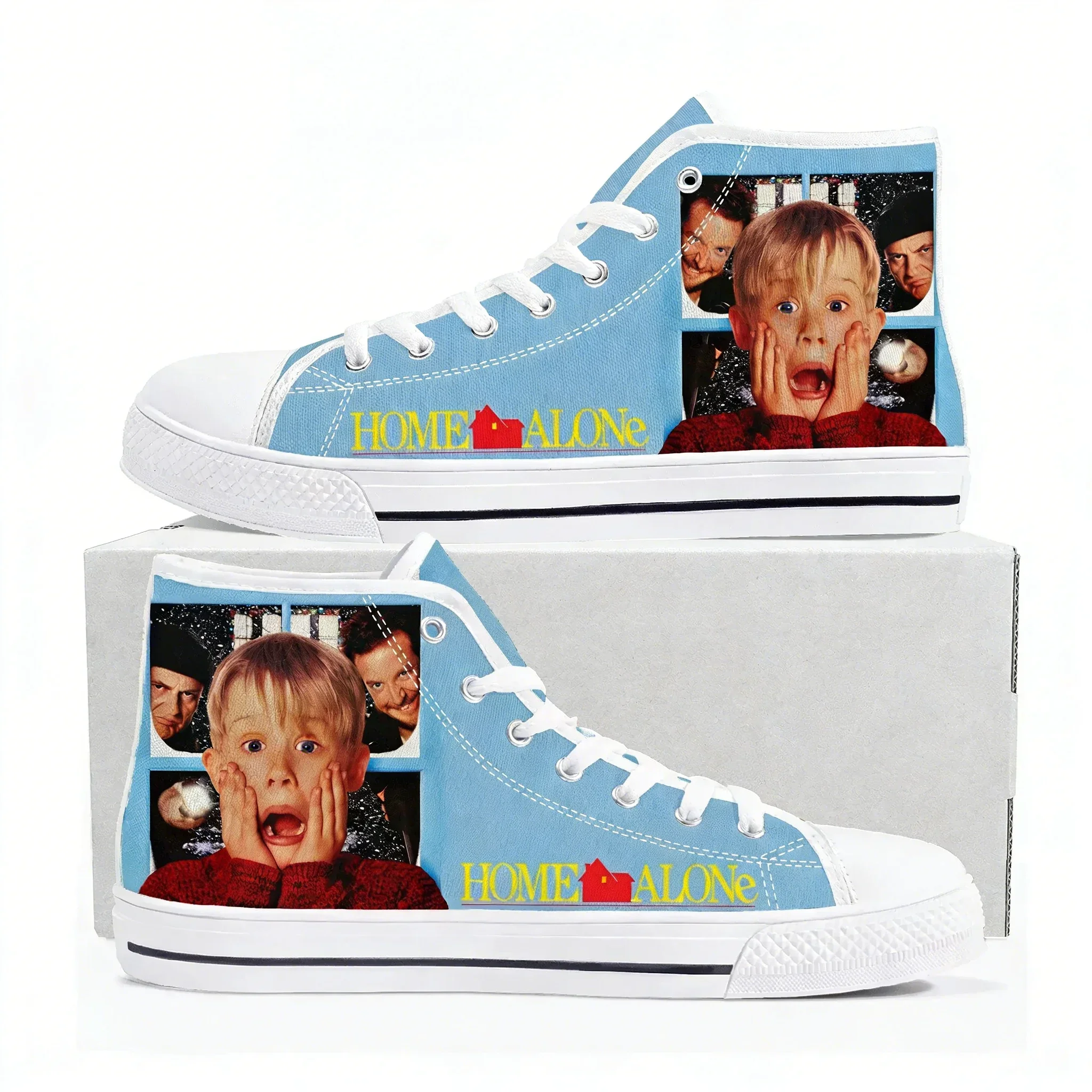 Home Alone High Top Sneakers pour hommes, femmes et adolescents, baskets en toile de haute qualité, chaussures décontractées pour couple, chaussures personnalisables