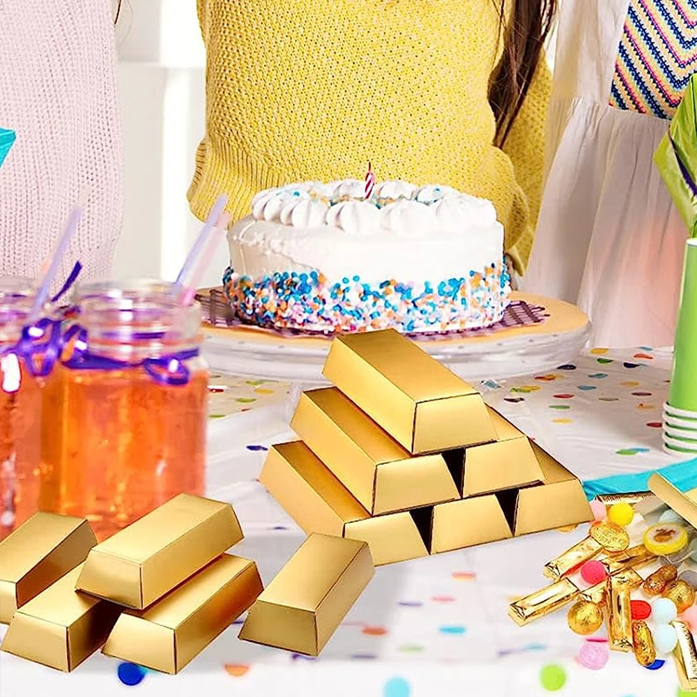 6Pcs Gold Bars Fake Bar Gift Box Party Favor Chocolate Gold Coins Foil Treasure Brick Paper Boxes for Christmas Wedding