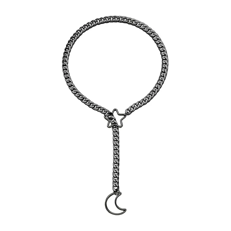 Golden Moon and Star Neck Chain Punk Gothic Adjustable Cuban Lasso Y-shaped Necklace