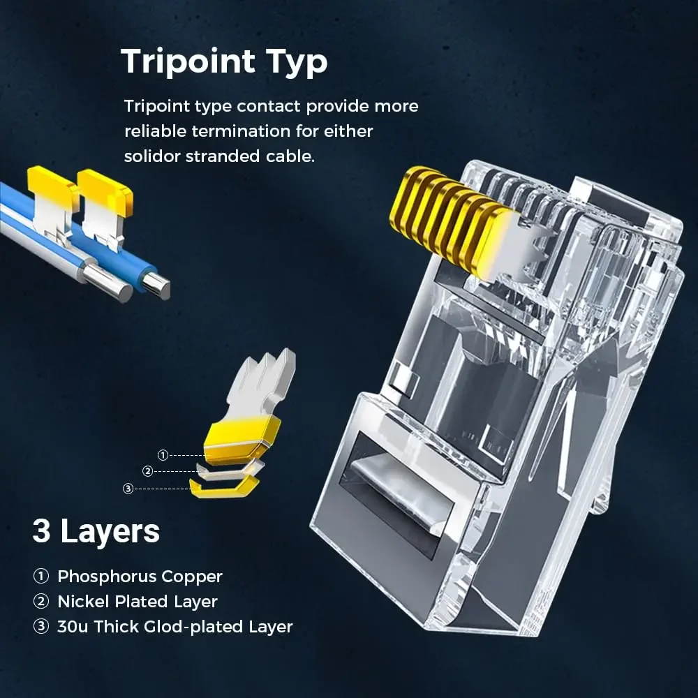 Linkwylan 10PCS/50PCS RJ45 Connectors Cat5e Cat6 Pass Through EZ to Crimp Modular Plug for Solid Stranded Network Cable