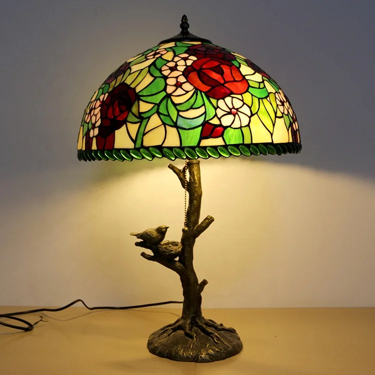 16Inch Large tiffany table lamp Bird plum blossom Moose Sculpture Base