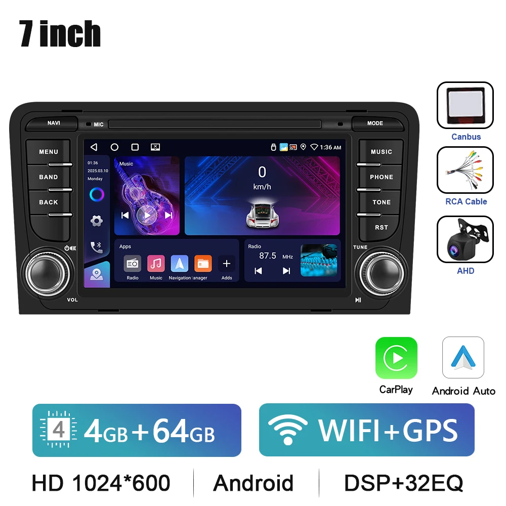 Podofo 7 "HD Touchscreen Autoradio Draadloze CarPlay Android Radio Voor Audi A3 Multimedia GPS FM WIFI Bluetooth Auto Intelligente