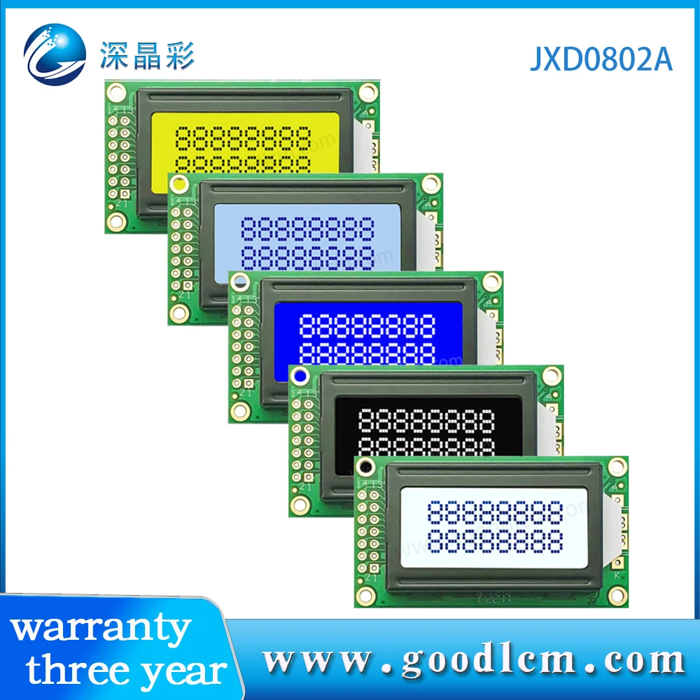 0802a 2X8 lcd display hd44780d or AIP31066 controller 08 * 02 LCD module Multiple modes and 5V or 3.3V power supply VA  white