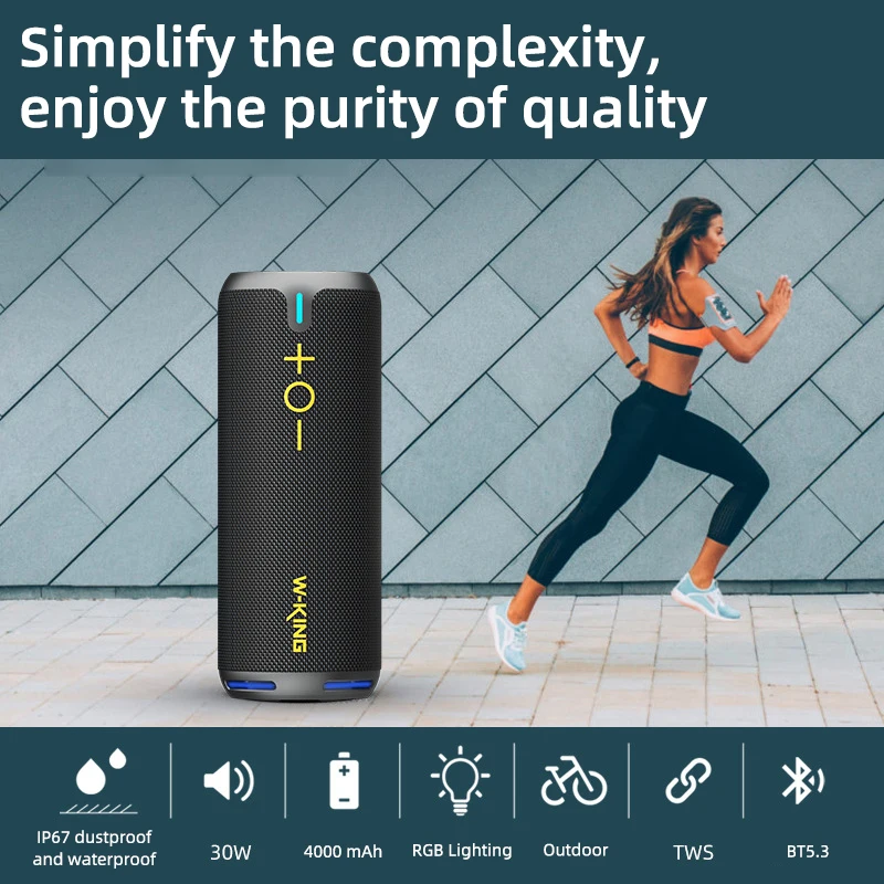 W-king черная Беспроводная Bluetooth-аудиосистема мощностью 30 Вт IP67 водонепроницаемая портативная зарядка для дома, занятий спортом, путешествий, объемная стереосистема