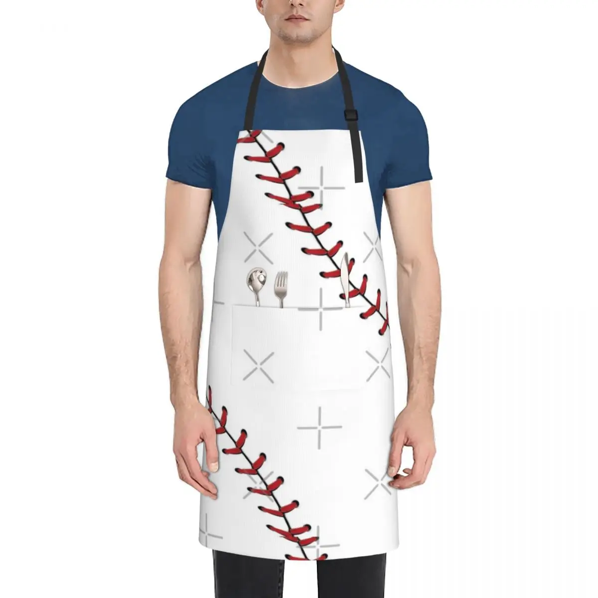 

Baseball Lace Stitches Fashion Dacron Kitchen Aprons For Woman Men Chef Work