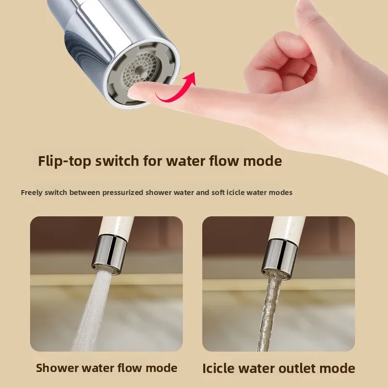 Splash-proof hot and cold water tap with a small bend, telescopic and retractable, for bathroom sinks and island units