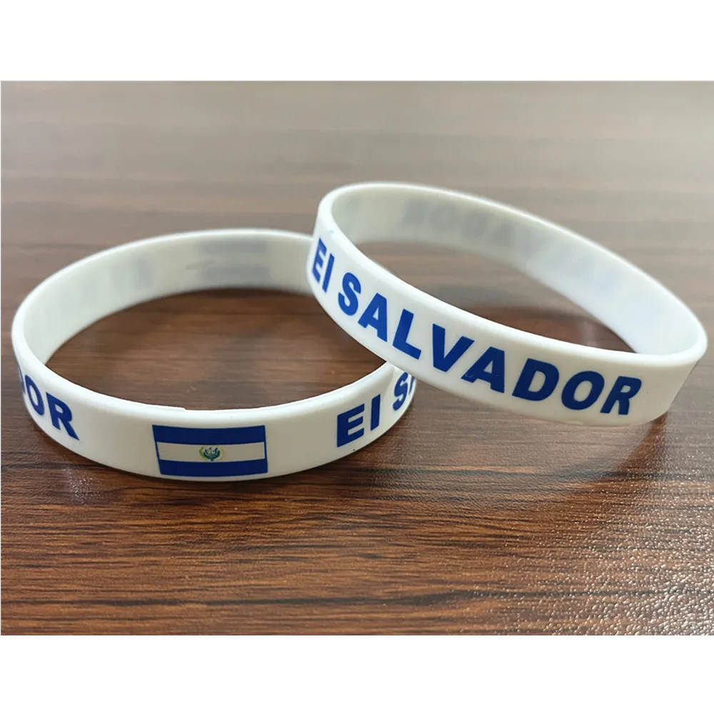 2pcs El Salvador Flag Silicone Bracelet Sports Game Wristband National Wrist Strap for Men Women Rubber Band Fashion Accessories