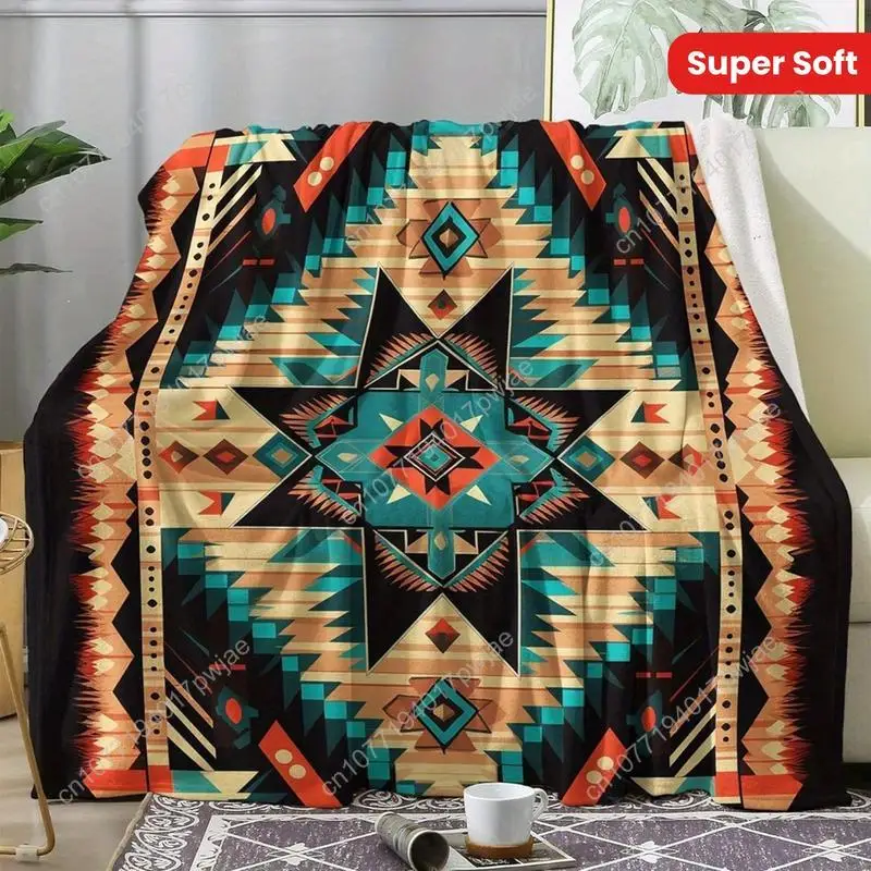 بطانية رمي مريحة فائقة النعومة بحجم كينج - فانيلا قطيفة مستوحاة من الغرب - سرير أريكة على طراز أزتيك الجنوبي الغربي لجميع المواسم #5