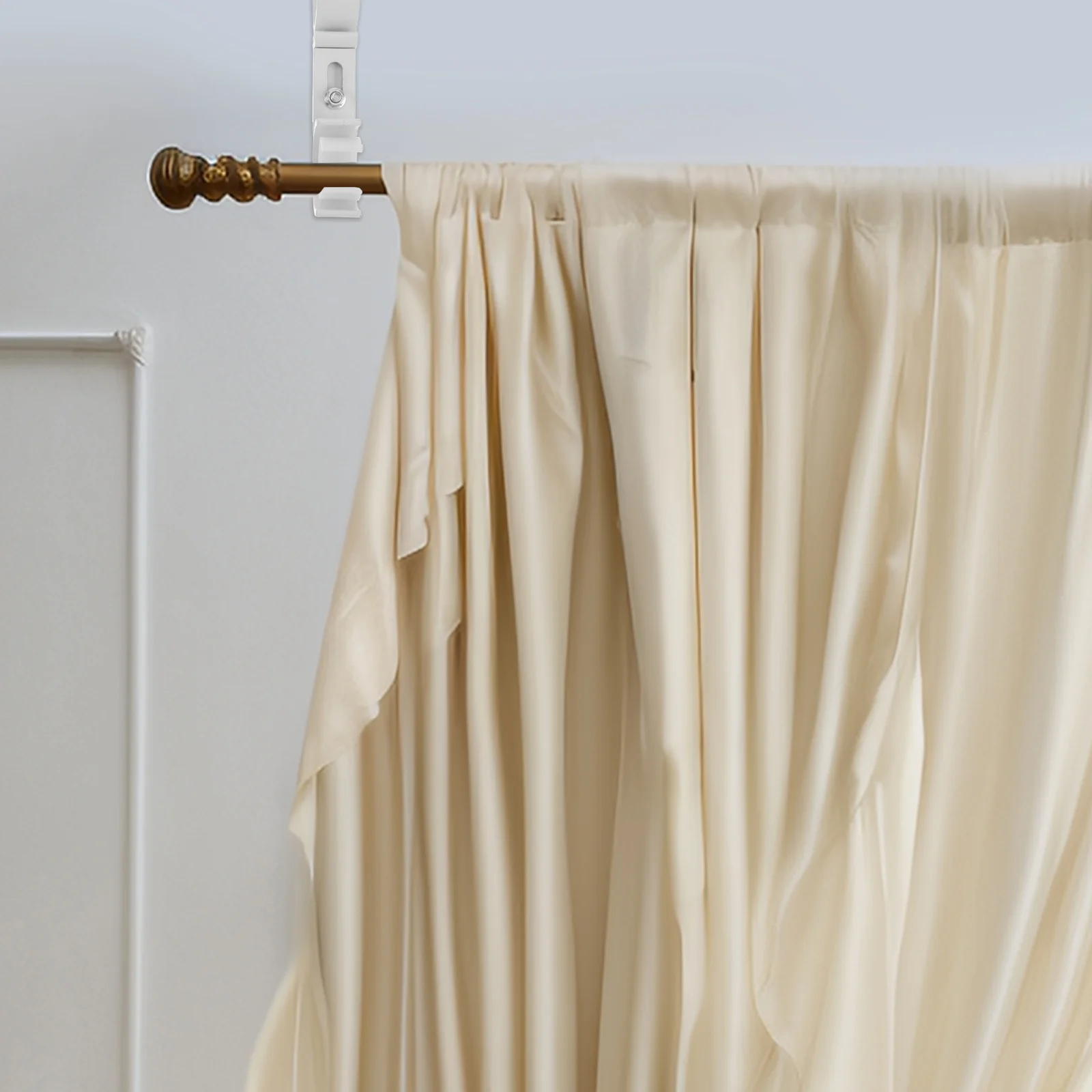 

2Pcs Curtain Rod Brackets Heavy Duty Adjustable Wall Mount Side Mount Holder No Drill Double Rod Curtain Hardware