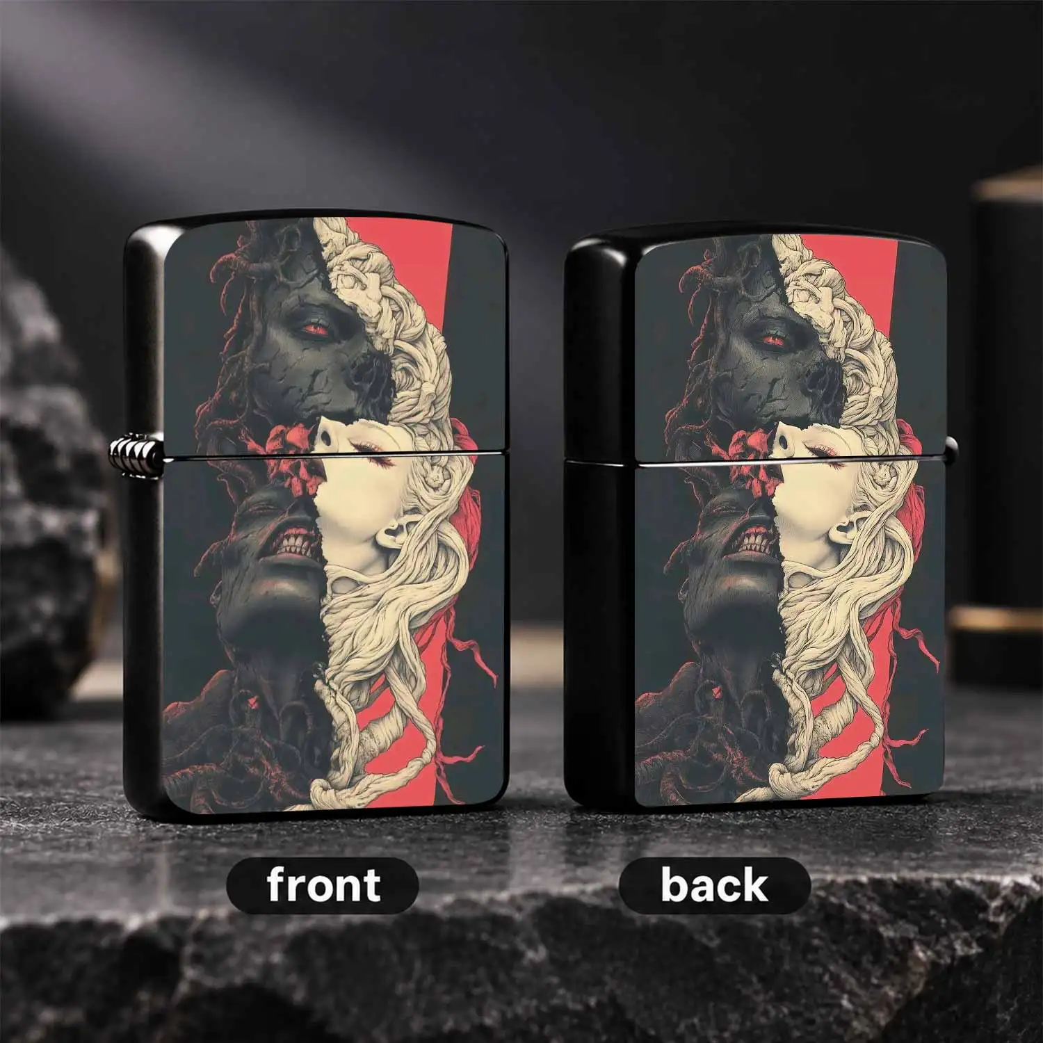 Dark Aesthetic Split Symbiosis Art Lighter, Unique Two-Sided Surreal Creative Design, Portable Daily Carry Item, Suitable For All Scenarios, Trendy Collectible Texture, Exquisite Gift For Friends And Family, Distinctive Decorative Practical