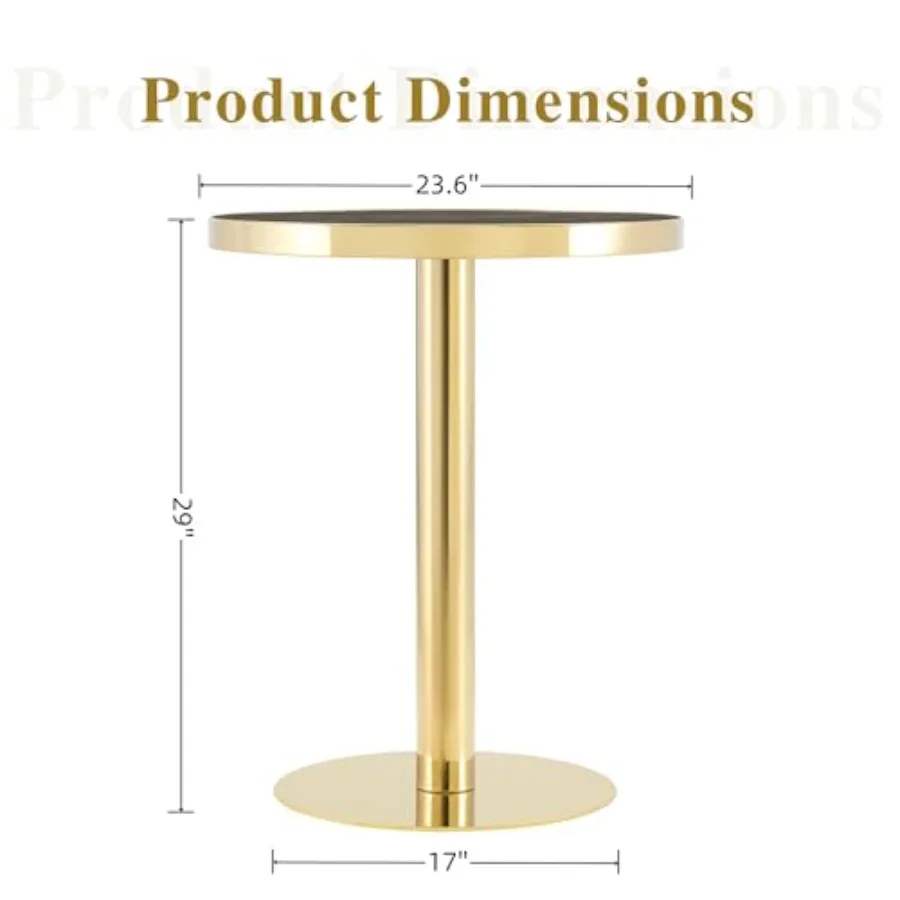23.6 Small Round Dining Table for 2, Circle Tulip Table, Faux Marble Top with Gold Metal Pedestal Base, Modern Leisure Coffee T