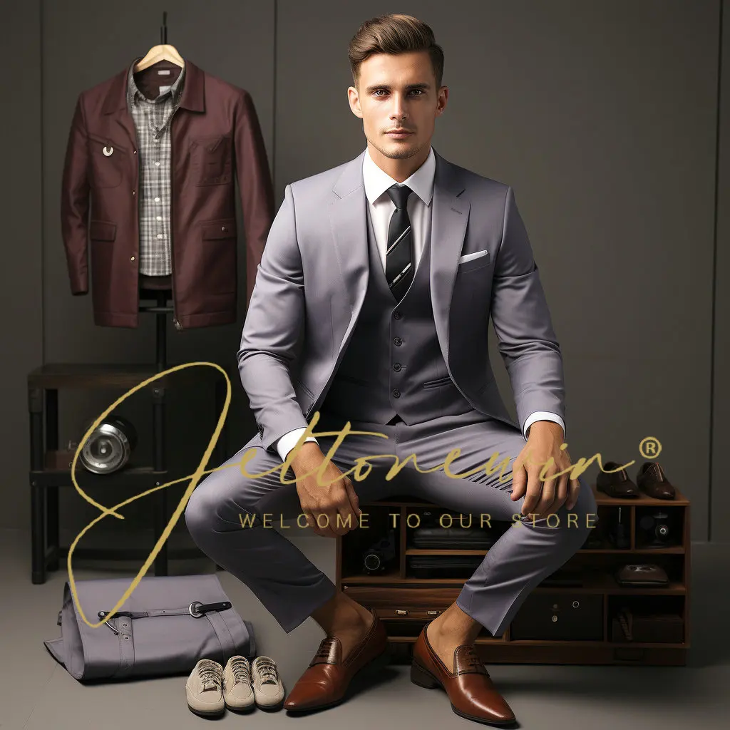 

New Arrival Slim Fit Male Suit 2024 Notched Lapel Groom Tuxedos Formal Business Men Suits 3 Pieces Blazer Pants Traje Hombre