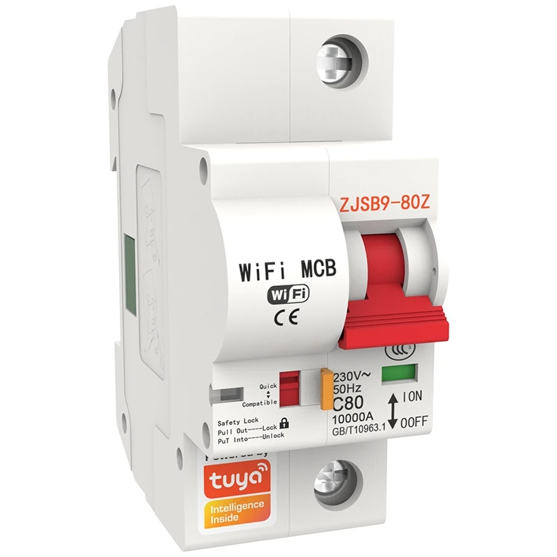 Hfes tuyaスマート回路ブレーカー、wifi、自動スイッチ、過負荷短絡保護、80a