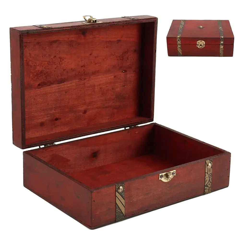 Organizer Treasure Chest Delicate Gift Box Wooden Jewellery Storage Box Vintage Lock Storage Case Home