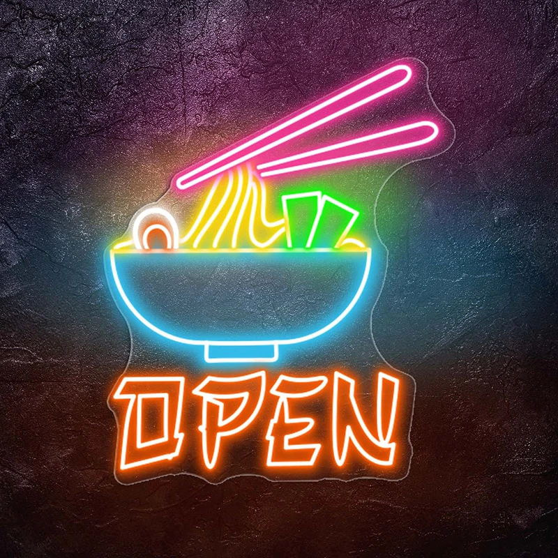 Imagem -03 - Open Ramen Neon Sign Custom Sinais Led Japoneses Restaurante Wall Art Decor Night Light Luzes de Néon Personalizadas