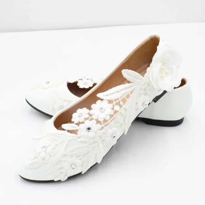 White Flower Pumps New Arrival Womens Wedding Shoes Bride High Heels Platform Shoes for Woman Ladies Party Dress Shoes view 6