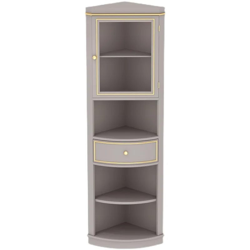 Nordic light luxury art style solid wood corner cabinet living room advanced gray corner cabinet simple vertical cabinet bedroom