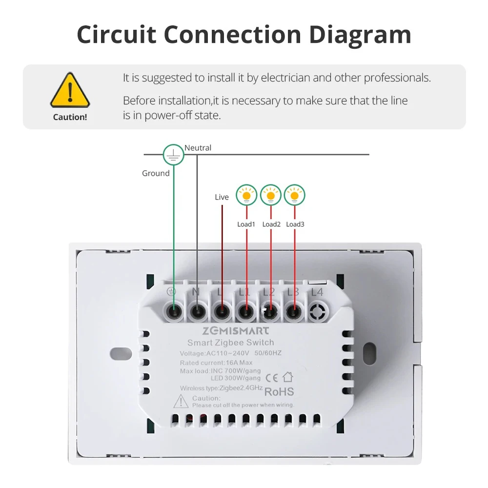 Yagusmart Zigbee Smart Light Switch Push Button Interruptor Work with Tuya APP Smartthings Homekit Alexa Google Home Control