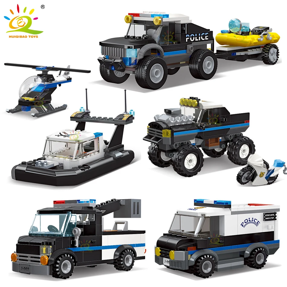 MOC Police Transport Rescue Vehicle Building Blocks Helicopter SWAT Car Truck Policeman Brick City Construction Toy for Children