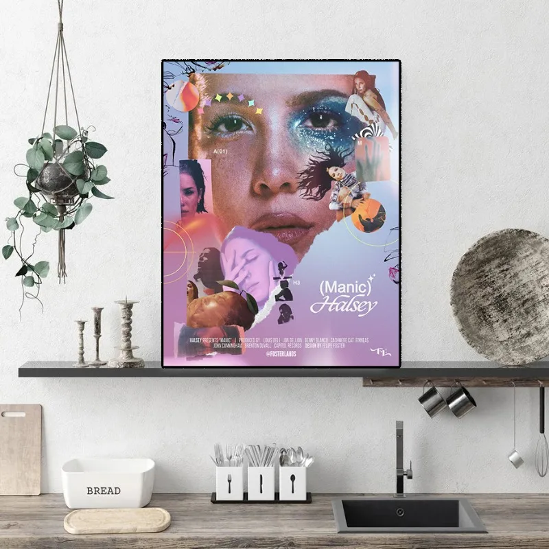American Pop Music Singer Halsey Poster Modern Manic Album Cover Canvas Painting Wall Art Picture Living Room Home Decor Mural