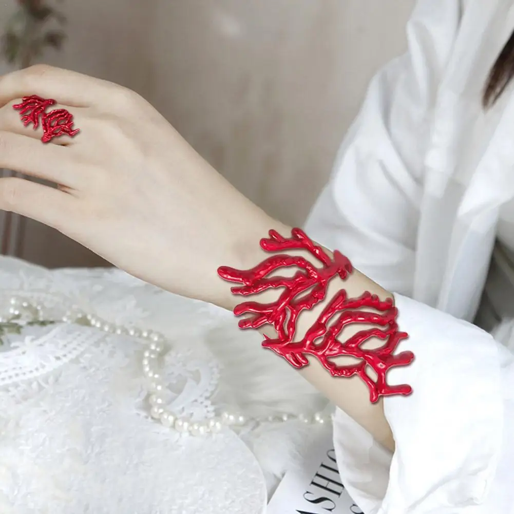 2024 New Exaggerated Metal Red Coral Bracelet Bangle for Women Girls Hip-hop Cool Unique Party Jewelry Gifts