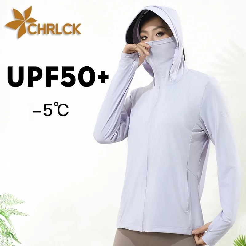 

CHRLCK Women's UPF50+ Hiking Jackets Breathable Camping Trekking Fishing Sun Protective Clothes Women Anti UV Windbreaker Summer