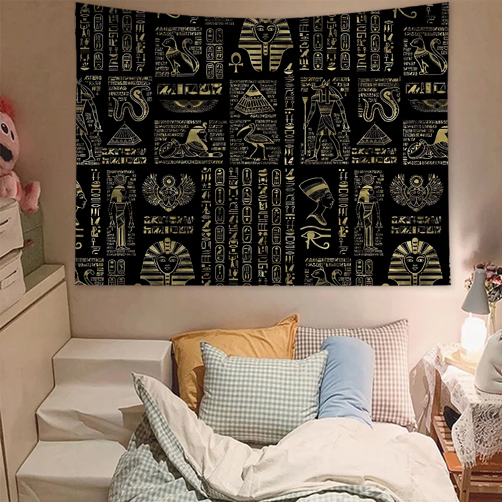 Japanischer Anime-Wandbehang, antiker ägyptischer Teppich, Gott, ägyptische Katze, Anubis, Kunstdruck, Heimdekoration